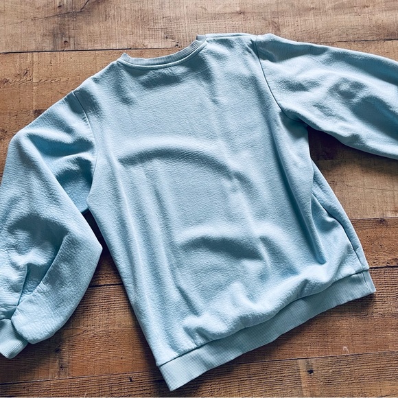Ted Baker Puff Sleeve Pleat Sweatshirt Ice Blue Size US 6 - Picture 10 of 12